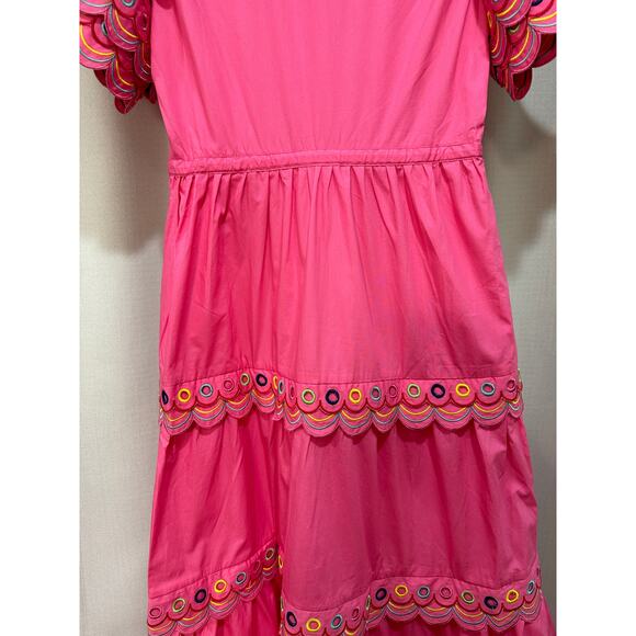 Celia B Alvis Embroidered Tiered Midi Dress Fuchsia Size XS NWT Colorful Scallop - Picture 14 of 16